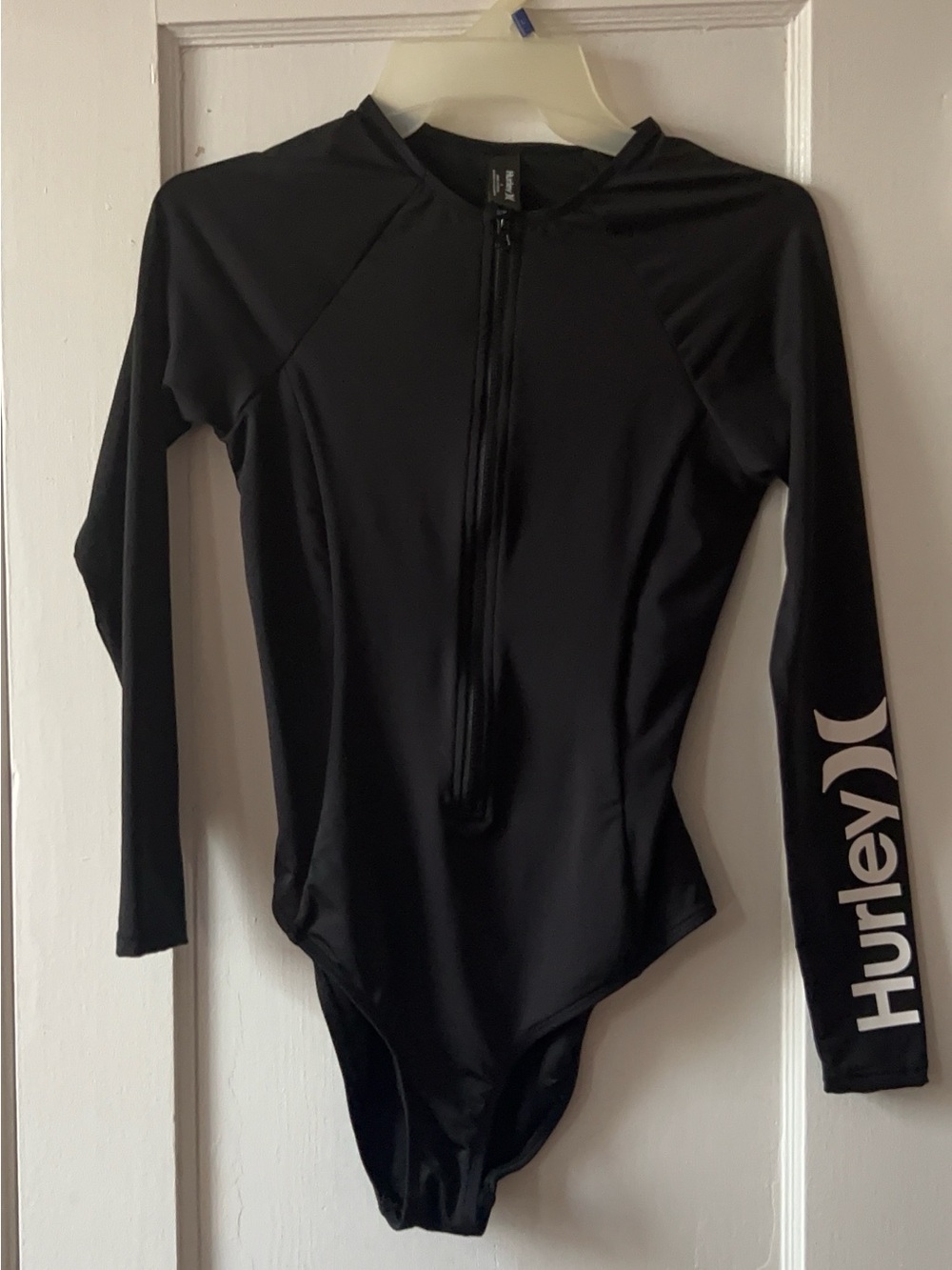 Hurley Black Long-Sleeve Zip Front One-Piece Rashguard
